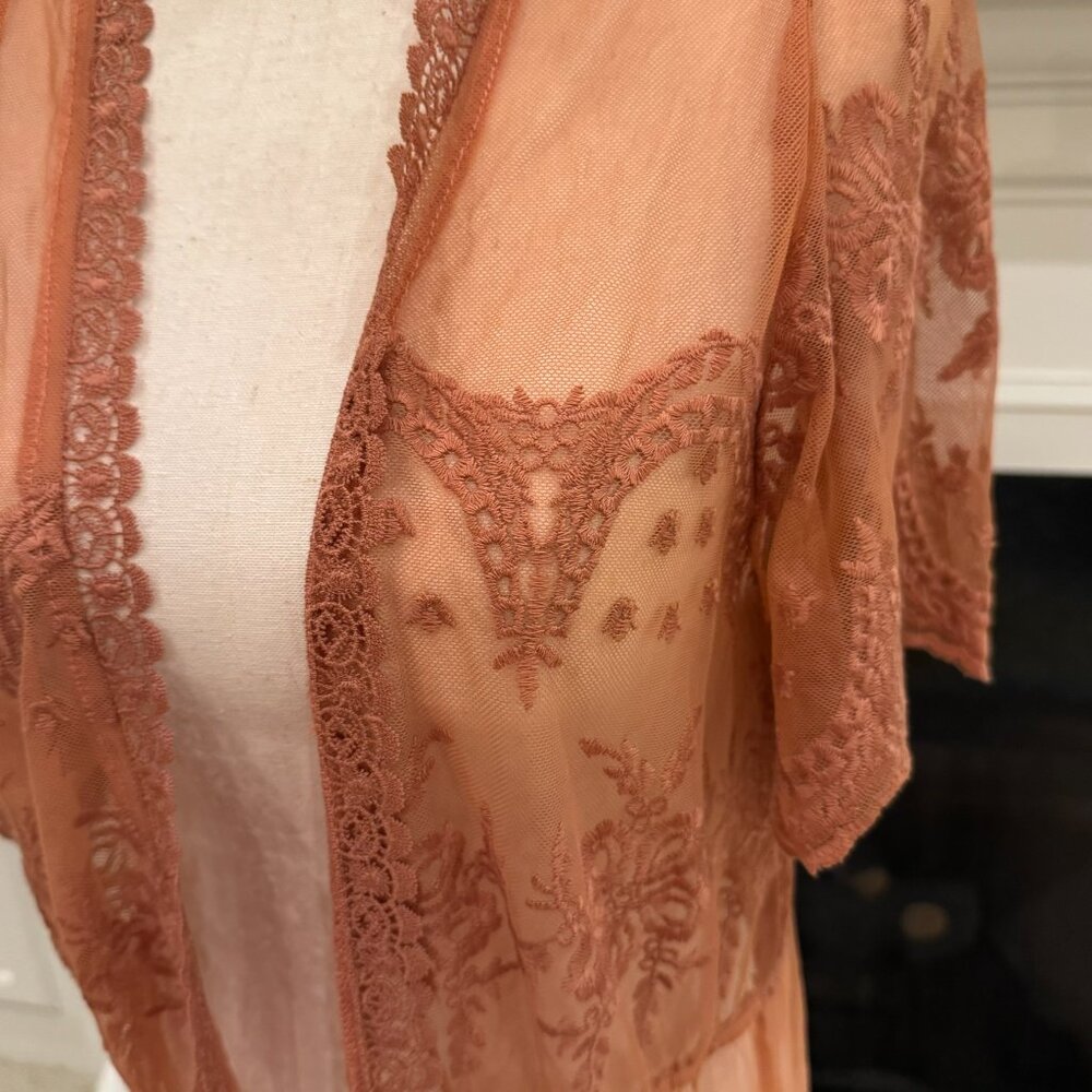 Blashe Burnt Orange Lace Mesh Kimono Duster – Size Large - Picture 2 of 10